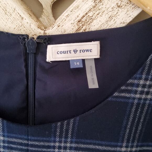 Court & Rowe Women's Soft Asymmetrical Belted Midi A-Line Dress Navy Blue Plaid - Picture 11 of 11